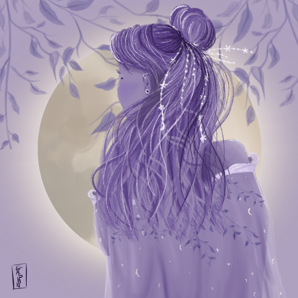 Illustration d'une fille sous la lune par Etasian - design et illustration